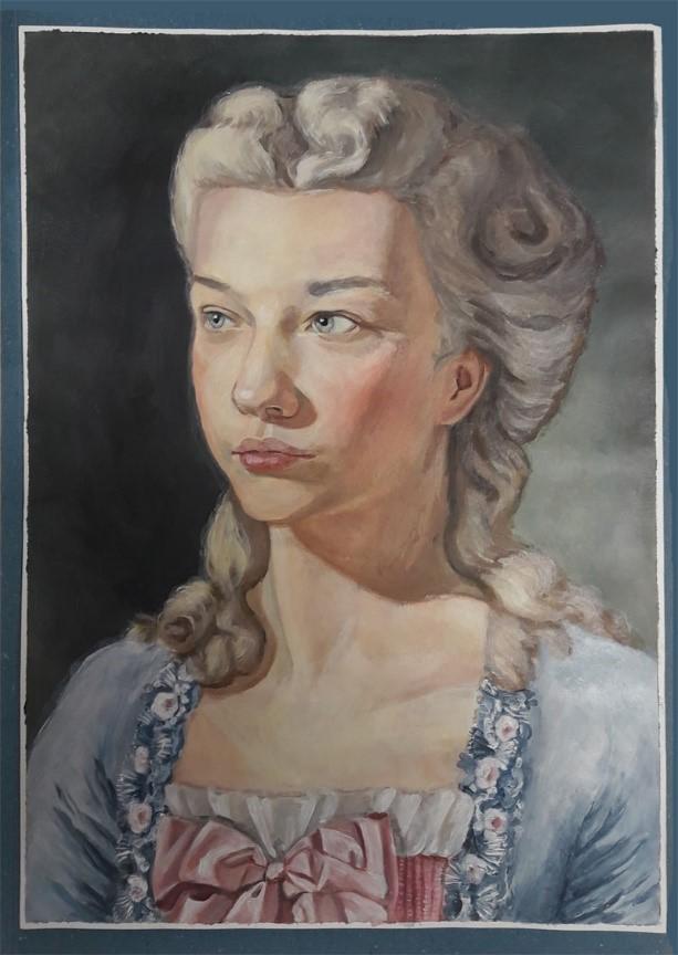 Karoliina Kotsar „Kuninglik mina“  autoportree rokokoo stiilis, formaat A3 (297 x 420 mm)    